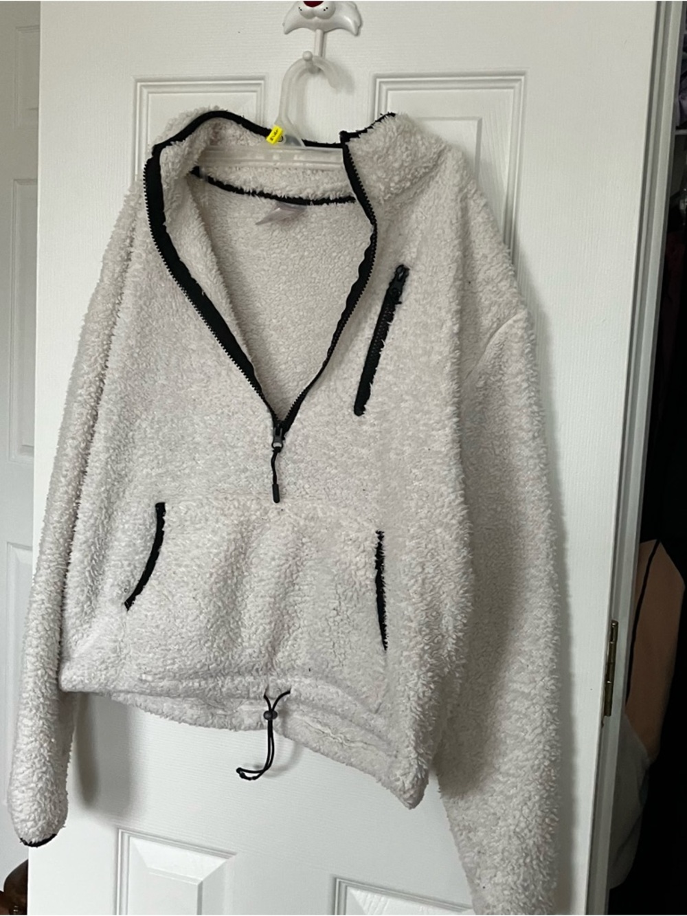 No Boundaries Cream Sherpa Half-Zip Pullover with Black Trim